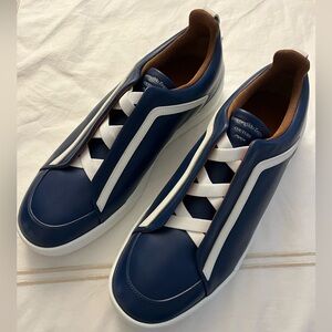 Zegna Men's Triple Stitch Blue Sneakers